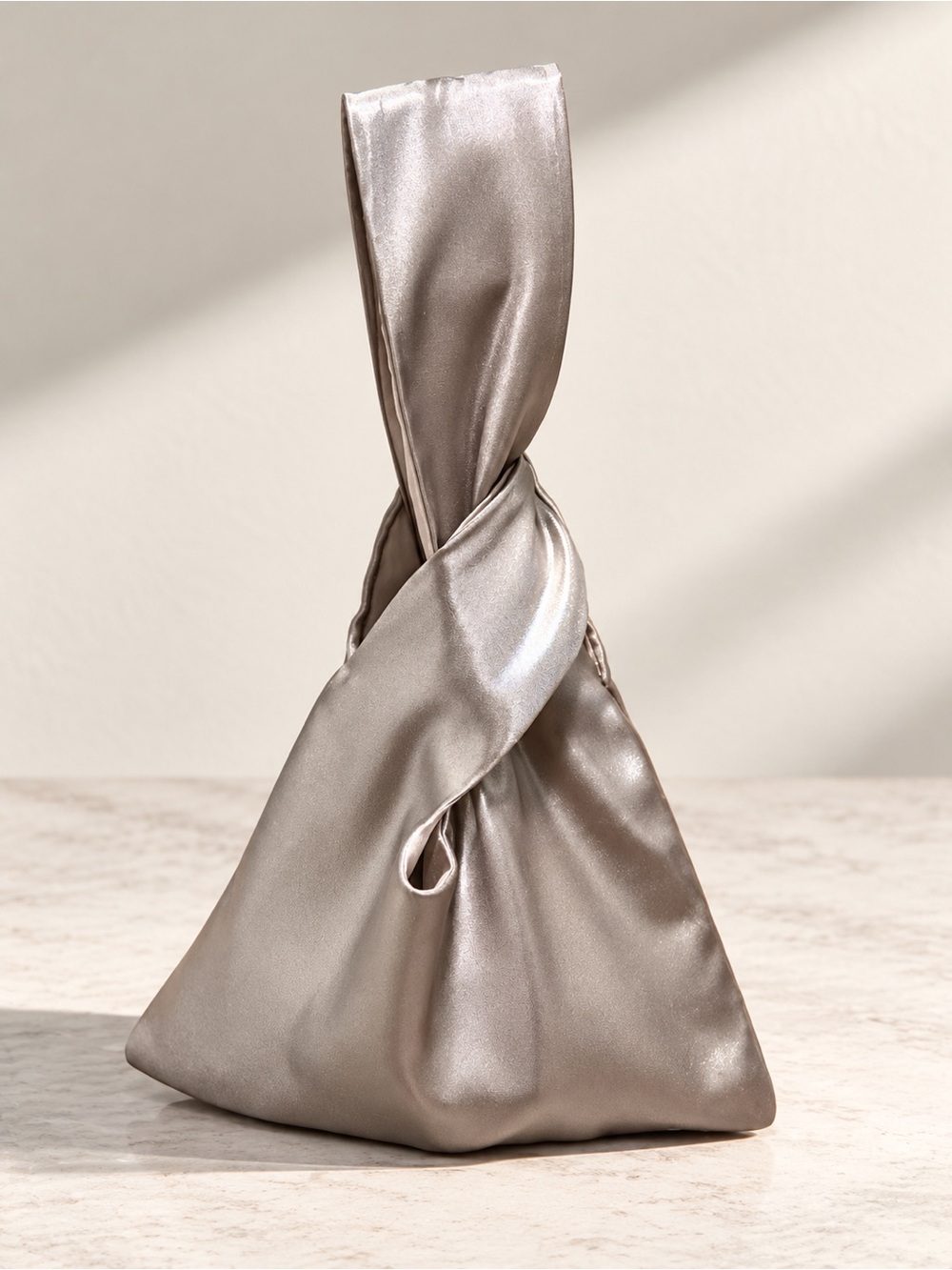 Metallic silver Satin Knot Wrist Bag